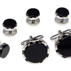 Castle Top Setting /Raised Genuine Onyx Stone Cufflinks and Studs